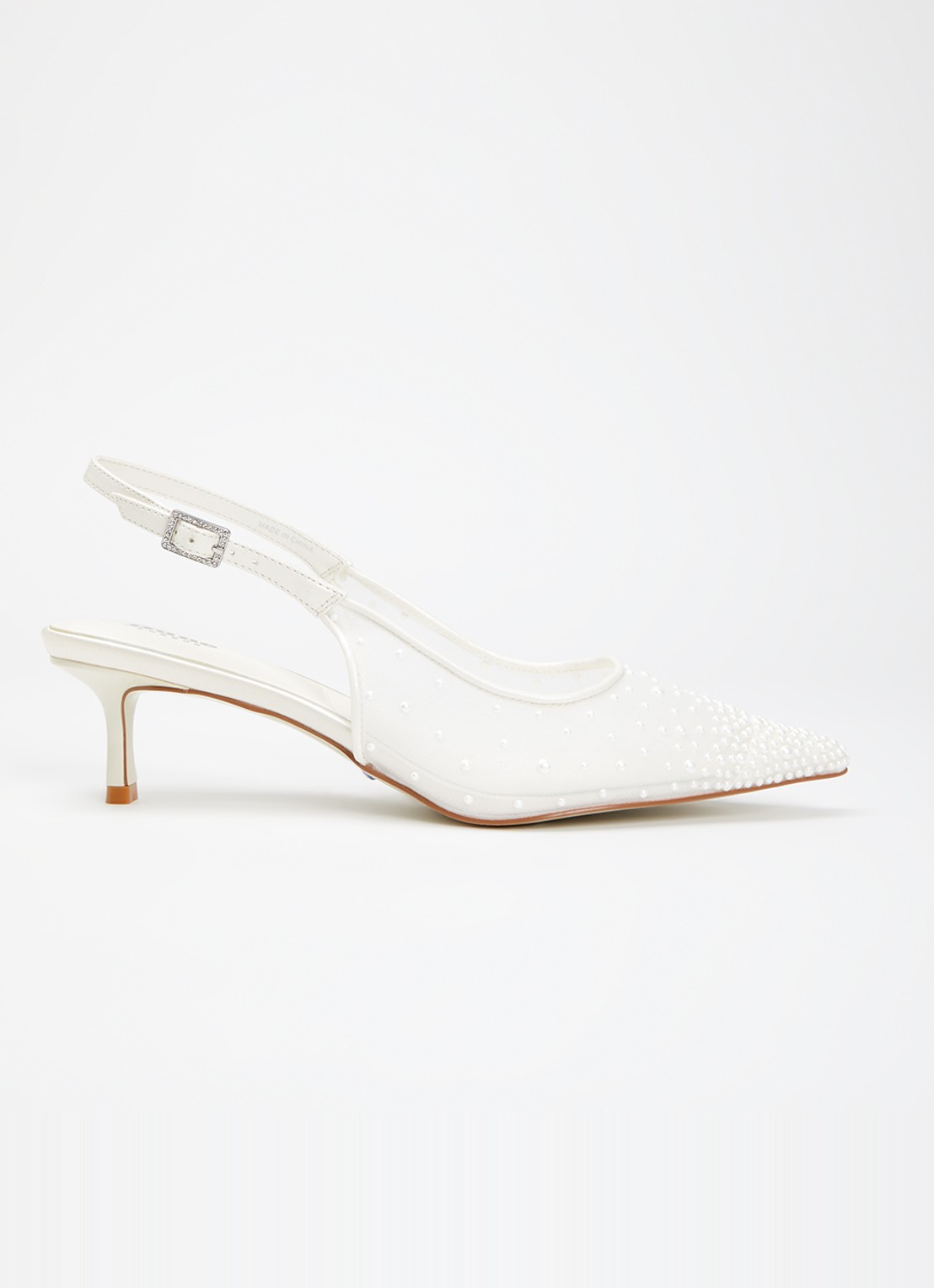 Dune London Companionship slingback met pareldecoratie en mesh details - voorkant gebroken wit