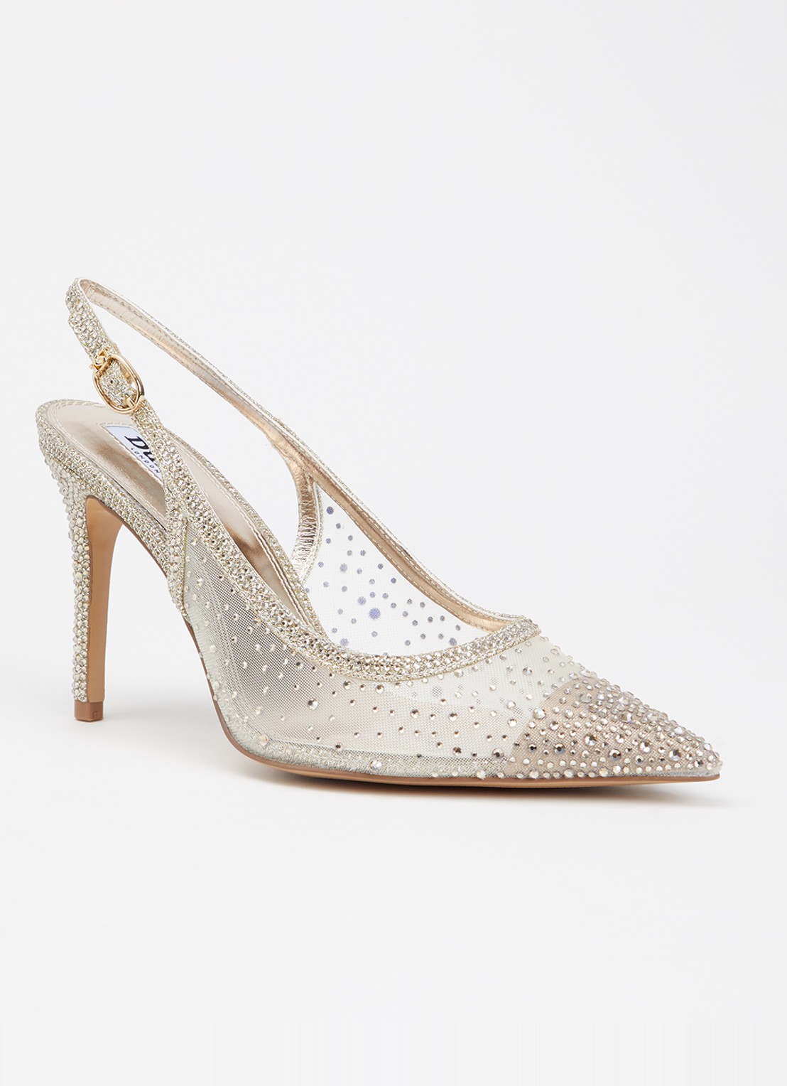 Dune London Compassionate slingback met strass - voorkant 8 zilver