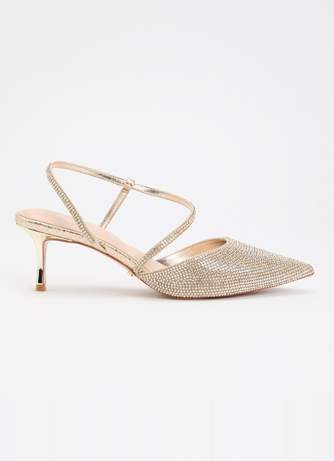 Dune London Competitive slingback met strass - voorkant 2 goud