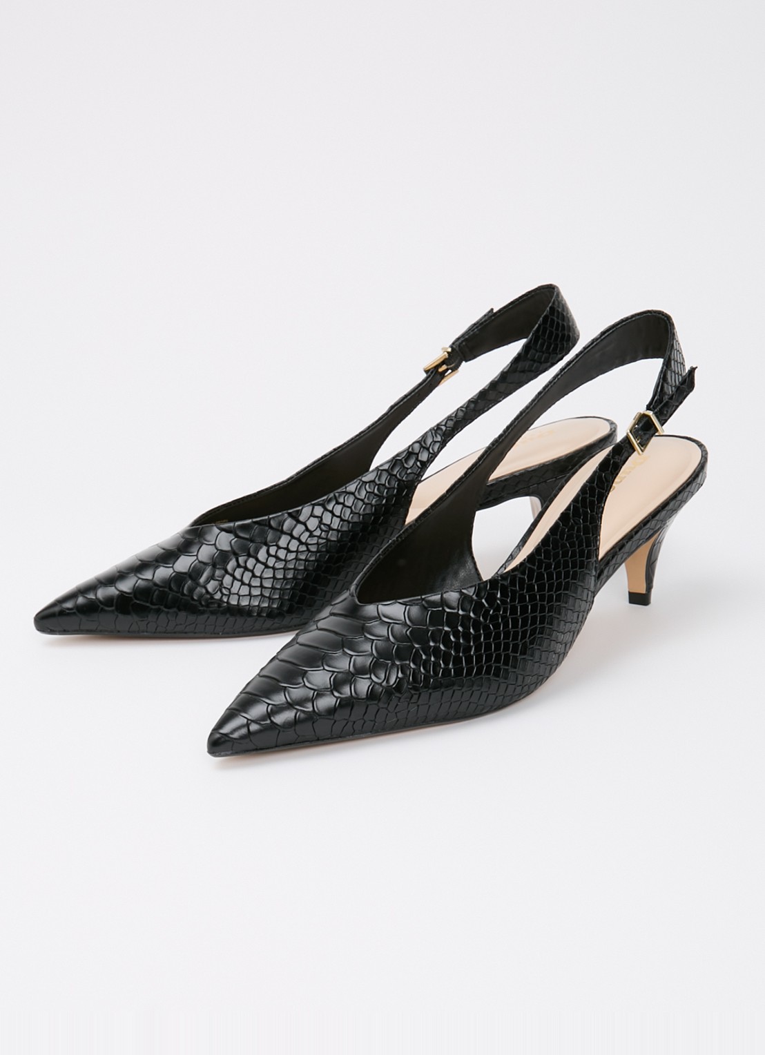 Dune London Connect slingback van leer met structuur - detail zwart