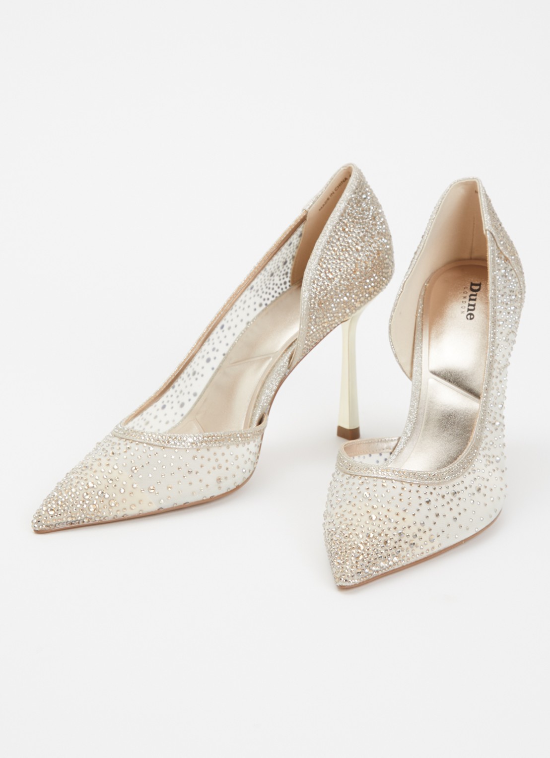 Dune London Cristelle pump van mesh met strass - detail goud