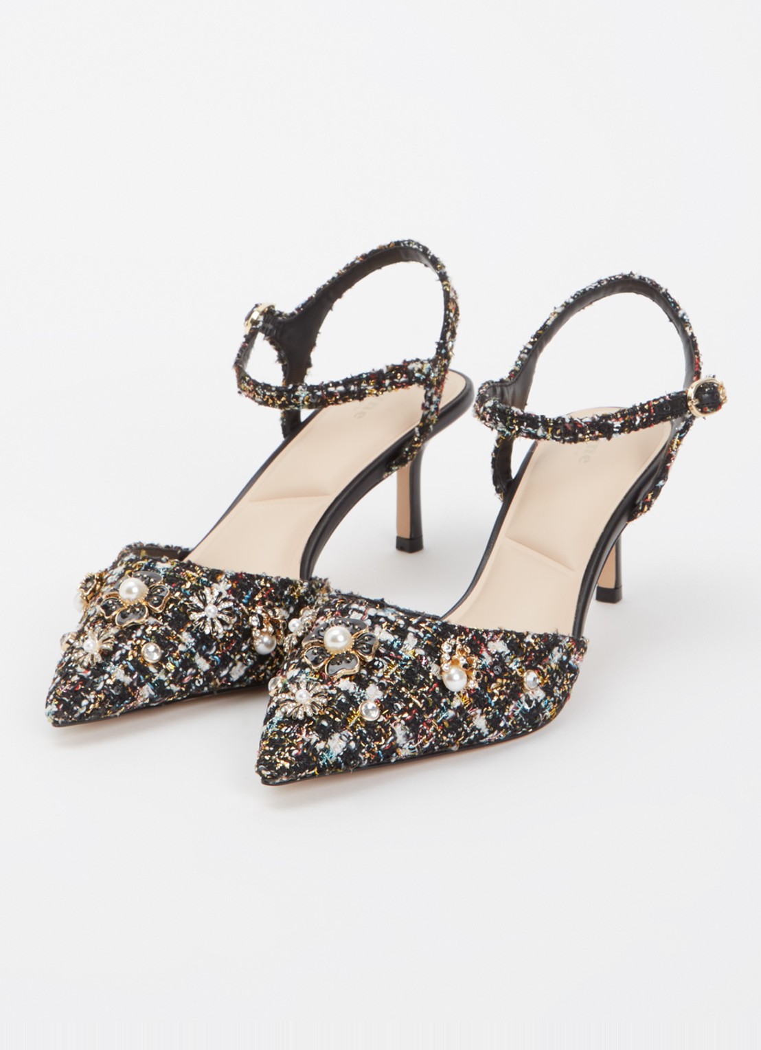 Dune London Cultivating sandalette met tweed-look - detail 3 zwart