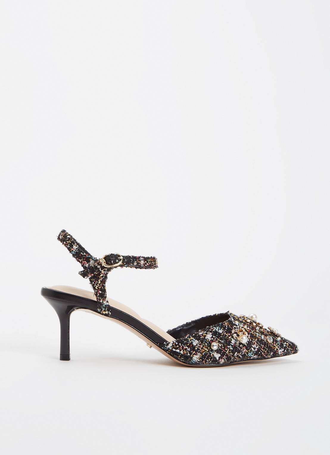 Dune London Cultivating sandalette met tweed-look - voorkant 2 zwart