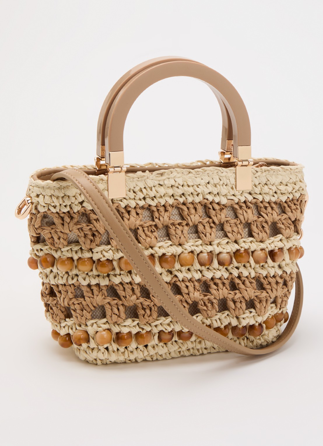 Dune London Dahlia handtas van raffia met afneembare schouderriem - achterkant 4 beige
