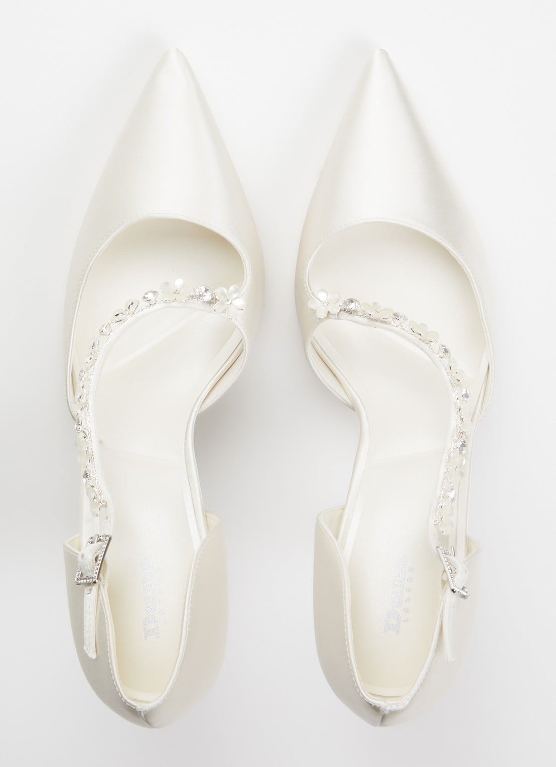 Dune London Declaration pump van satijn met strass - detail 4 ivoor