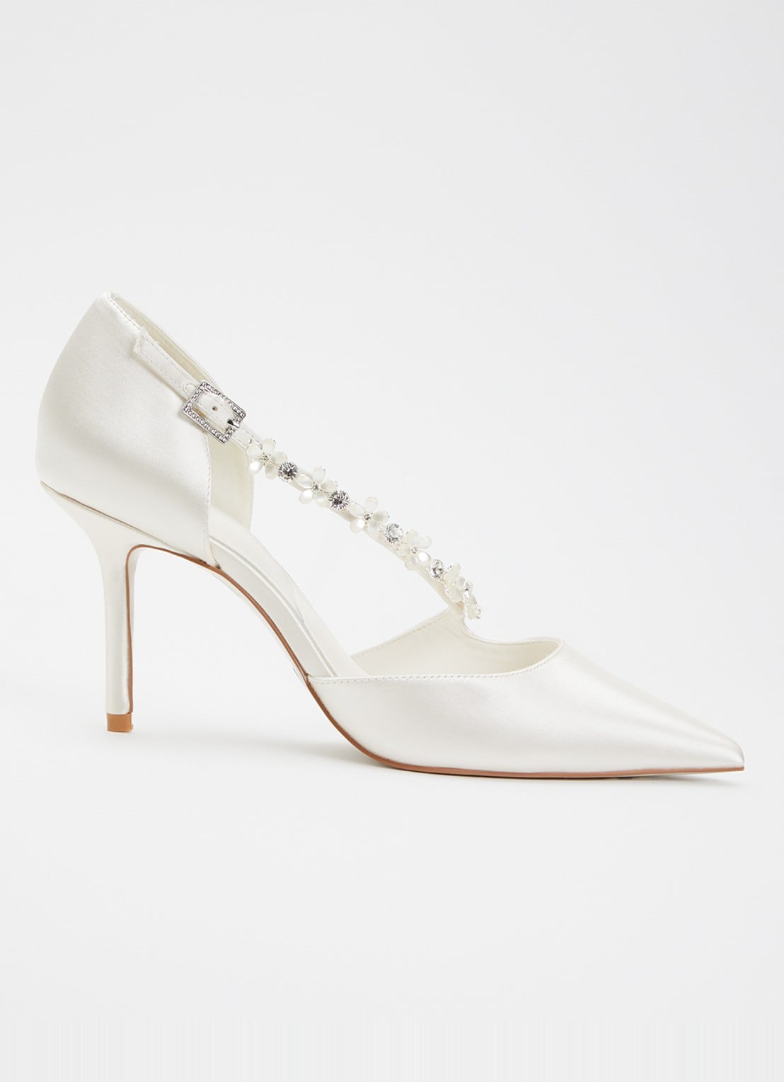 Dune London Declaration pump van satijn met strass - voorkant 2 ivoor
