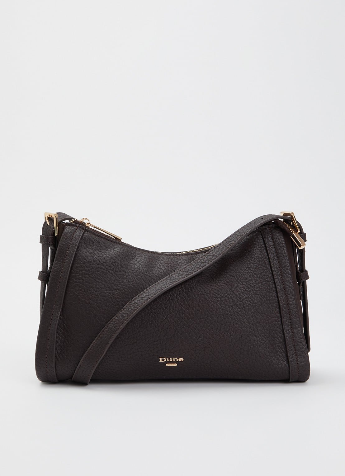 Dune London Declare crossbodytas met verstelbare schouderriem - voorkant 4 donkerbruin