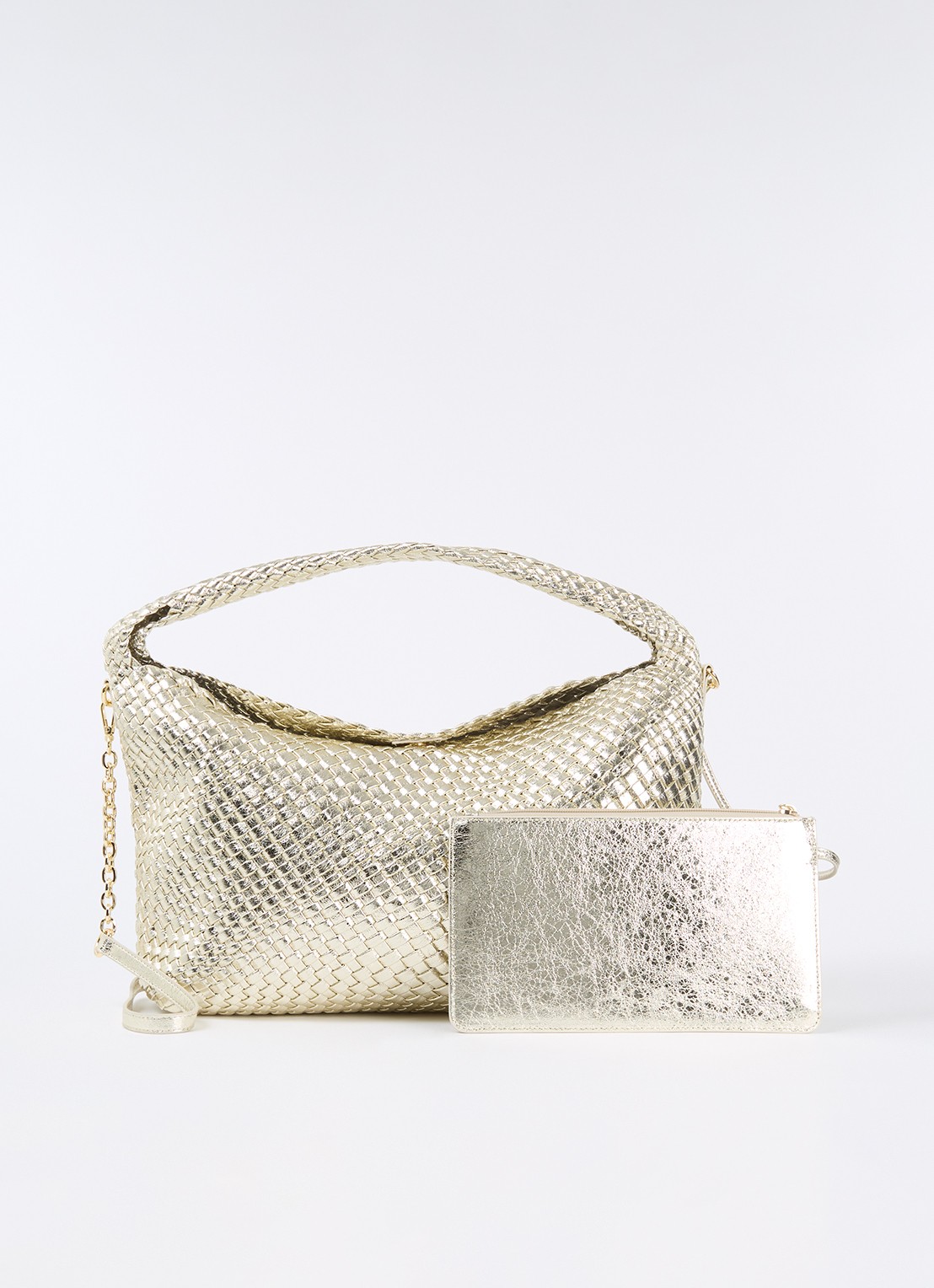 Dune London Deliberate schoudertas met gevlochten detail en uitneembaar etui - voorkant 2 goud