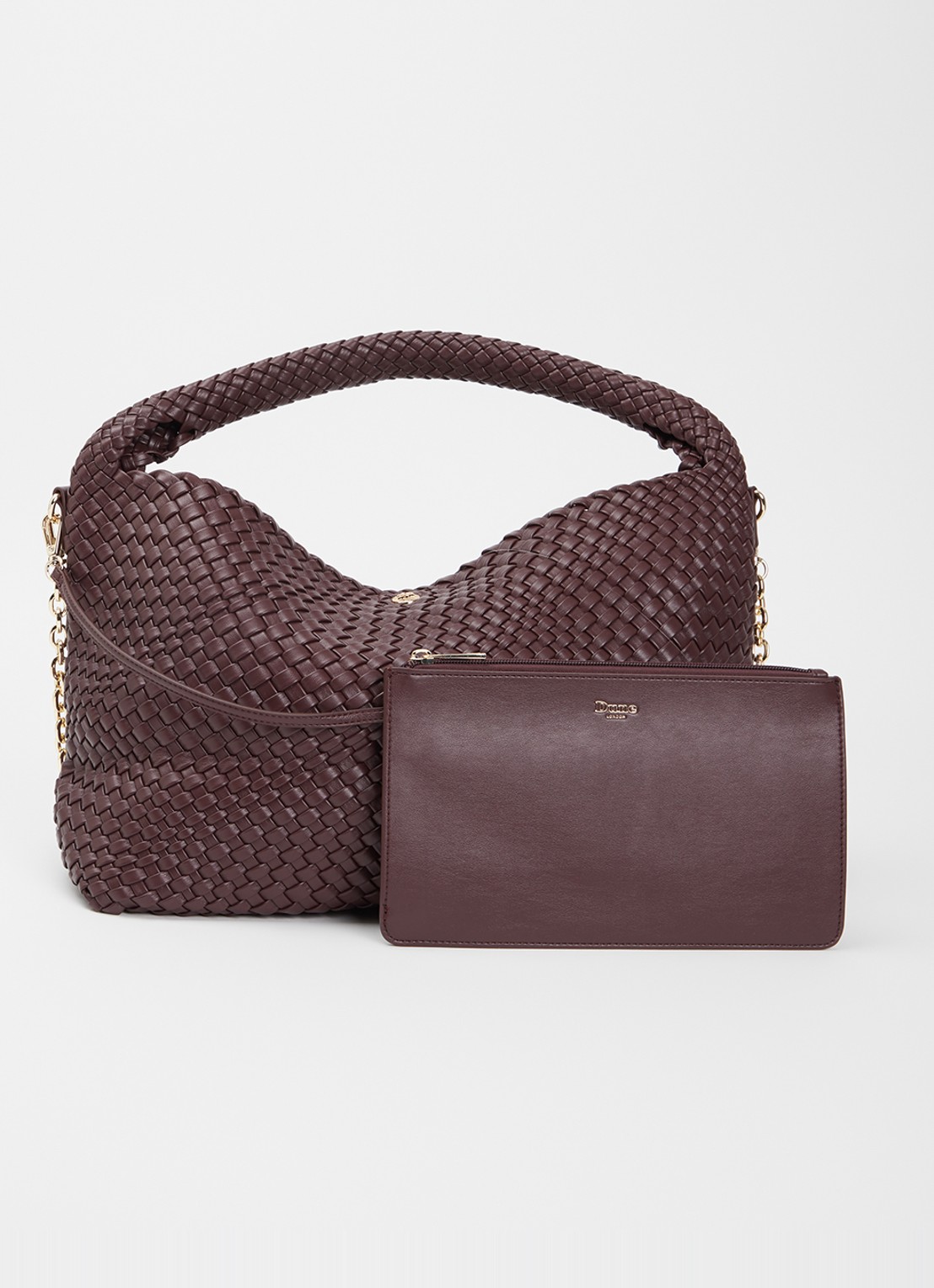 Dune London Deliberate schoudertas met gevlochten detail en uitneembaar etui - voorkant 5 aubergine
