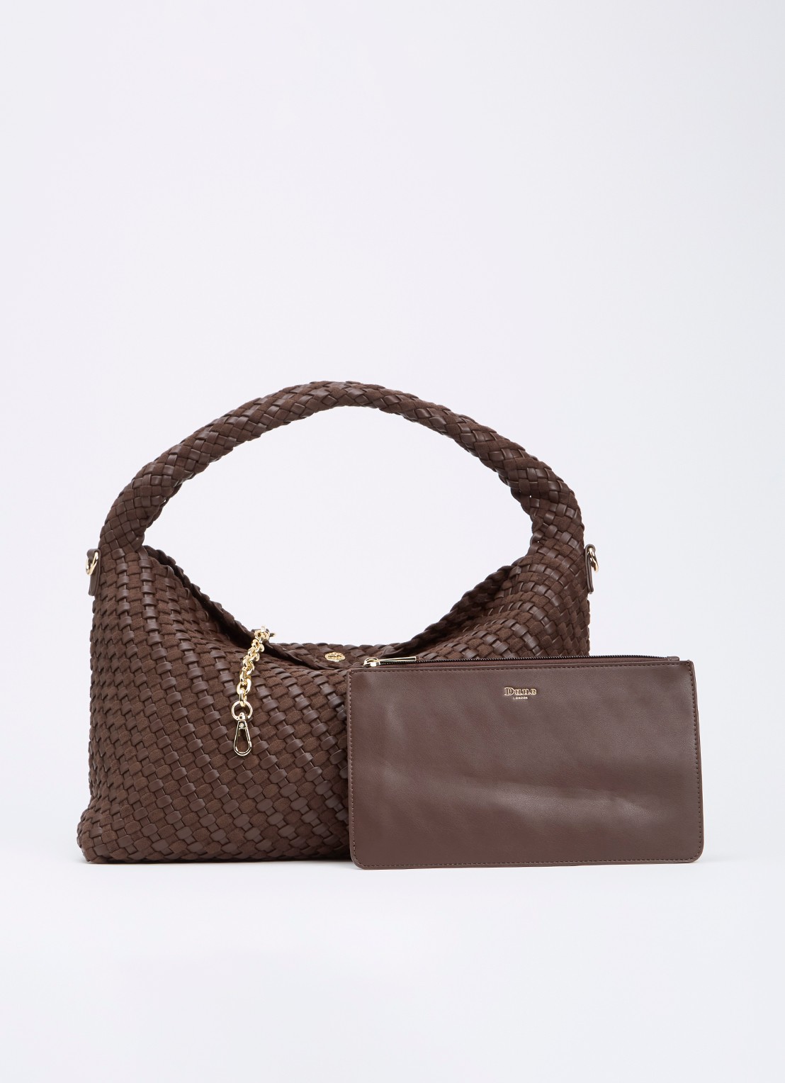 Dune London Deliberate schoudertas met gevlochten detail en uitneembaar etui - voorkant hazelnootbruin
