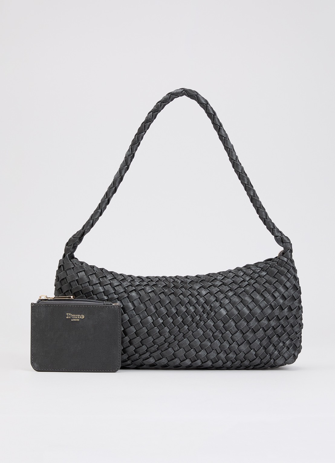 Dune London Deliberating schoudertas met gevlochten detail - voorkant donkergrijs
