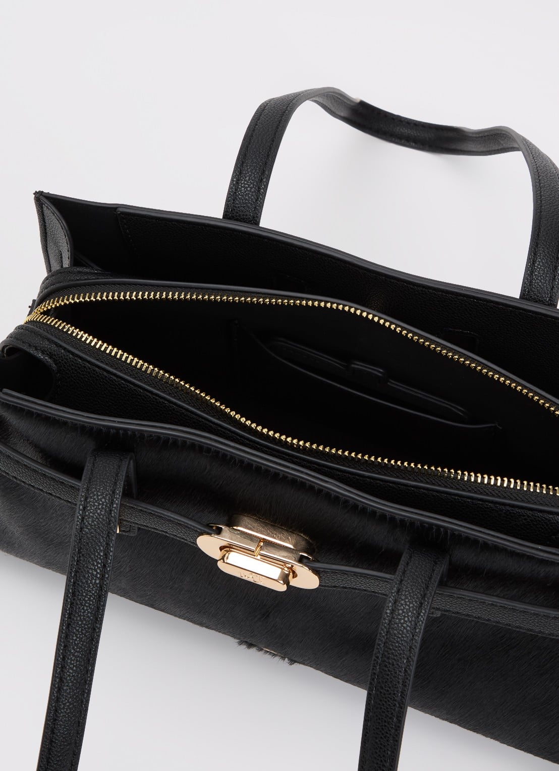 Dune London Depend schoudertas van leer met afneembare schouderriem - detail zwart