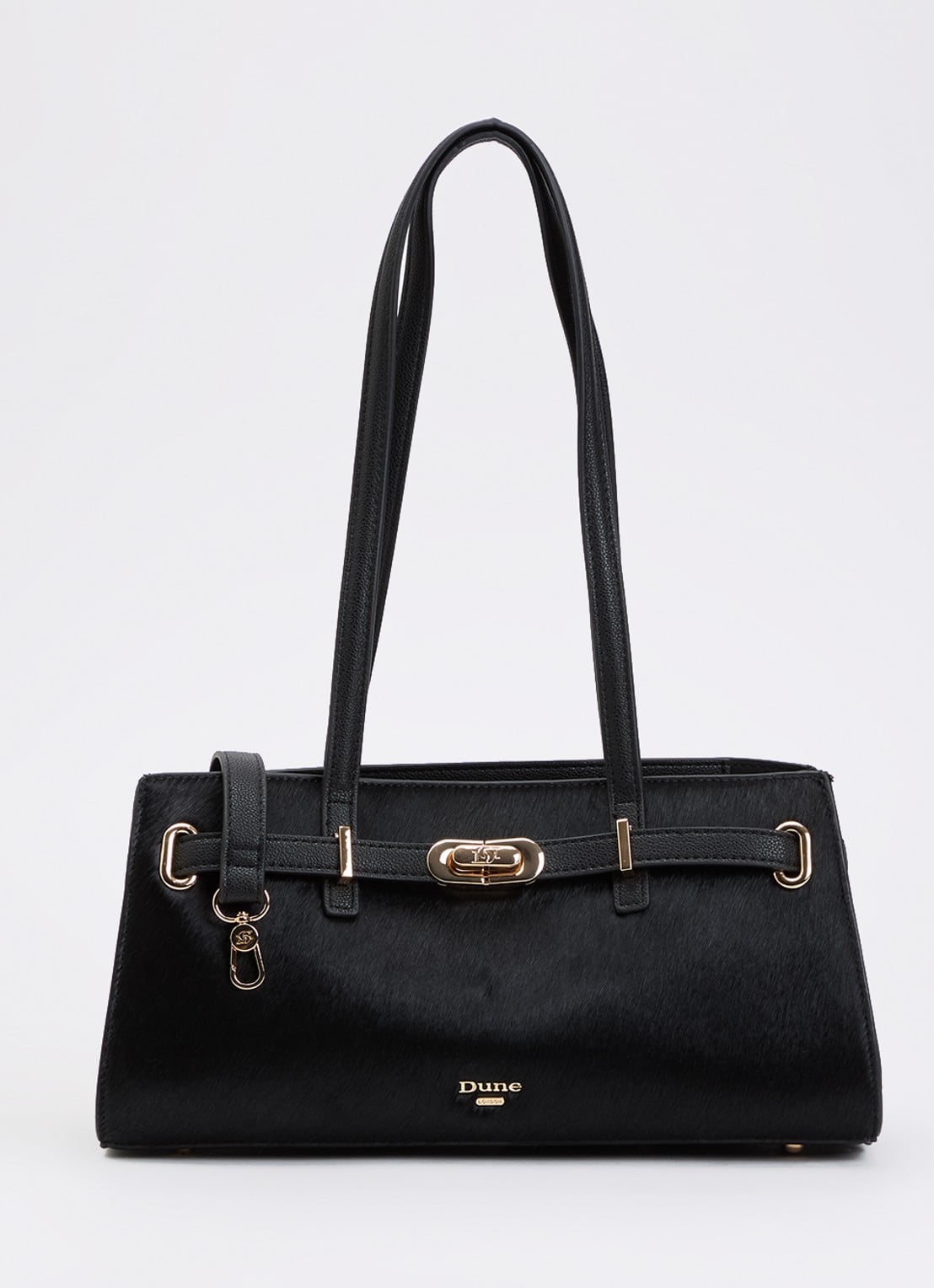 Dune London Depend schoudertas van leer met afneembare schouderriem - voorkant 4 zwart