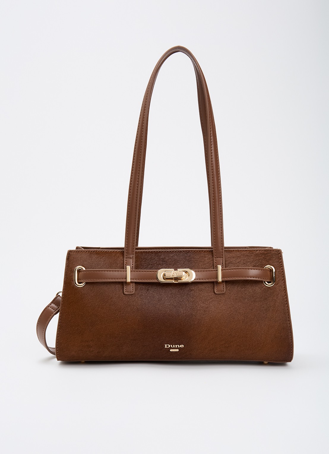 Dune London Depend schoudertas van leer met afneembare schouderriem - voorkant 4 chocoladebruin