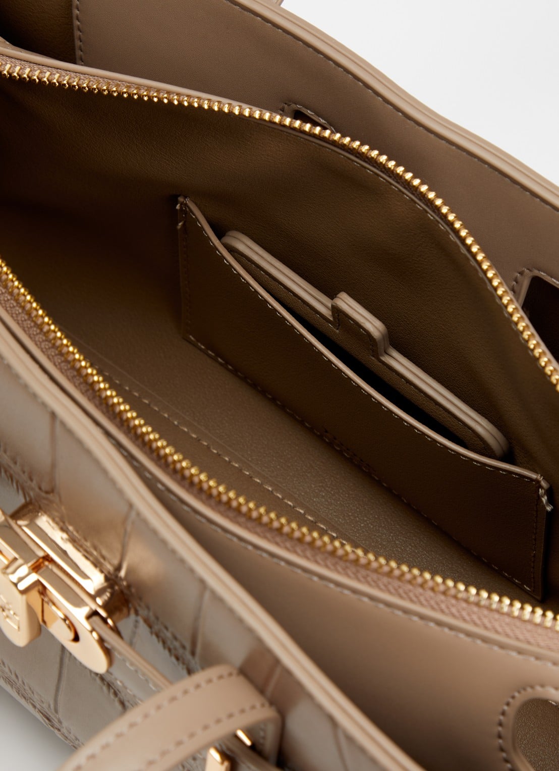 Dune London Depend schoudertas van leer met afneembare schouderriem - detail 2 taupe