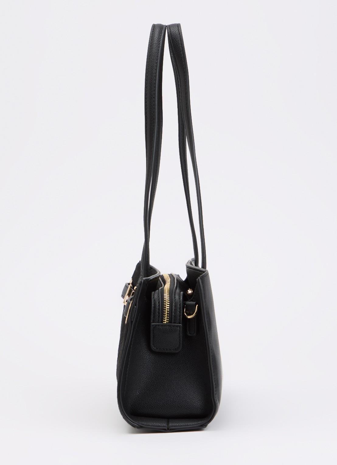 Dune London Depend schoudertas van leer met afneenbare schouderriem - detail 3 zwart