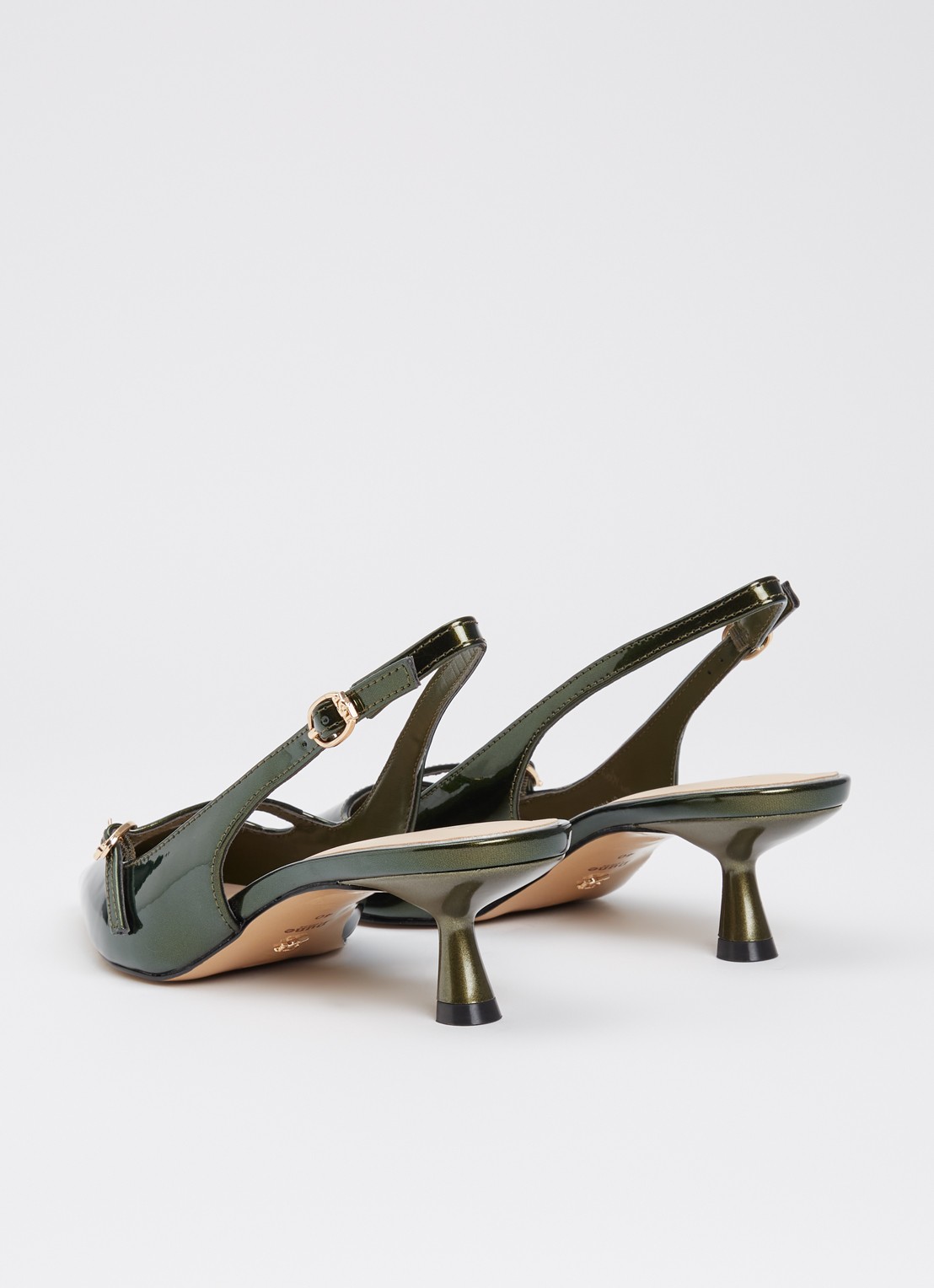 Dune London Deserved slingback met metallic finish  - achterkant bronsgroen