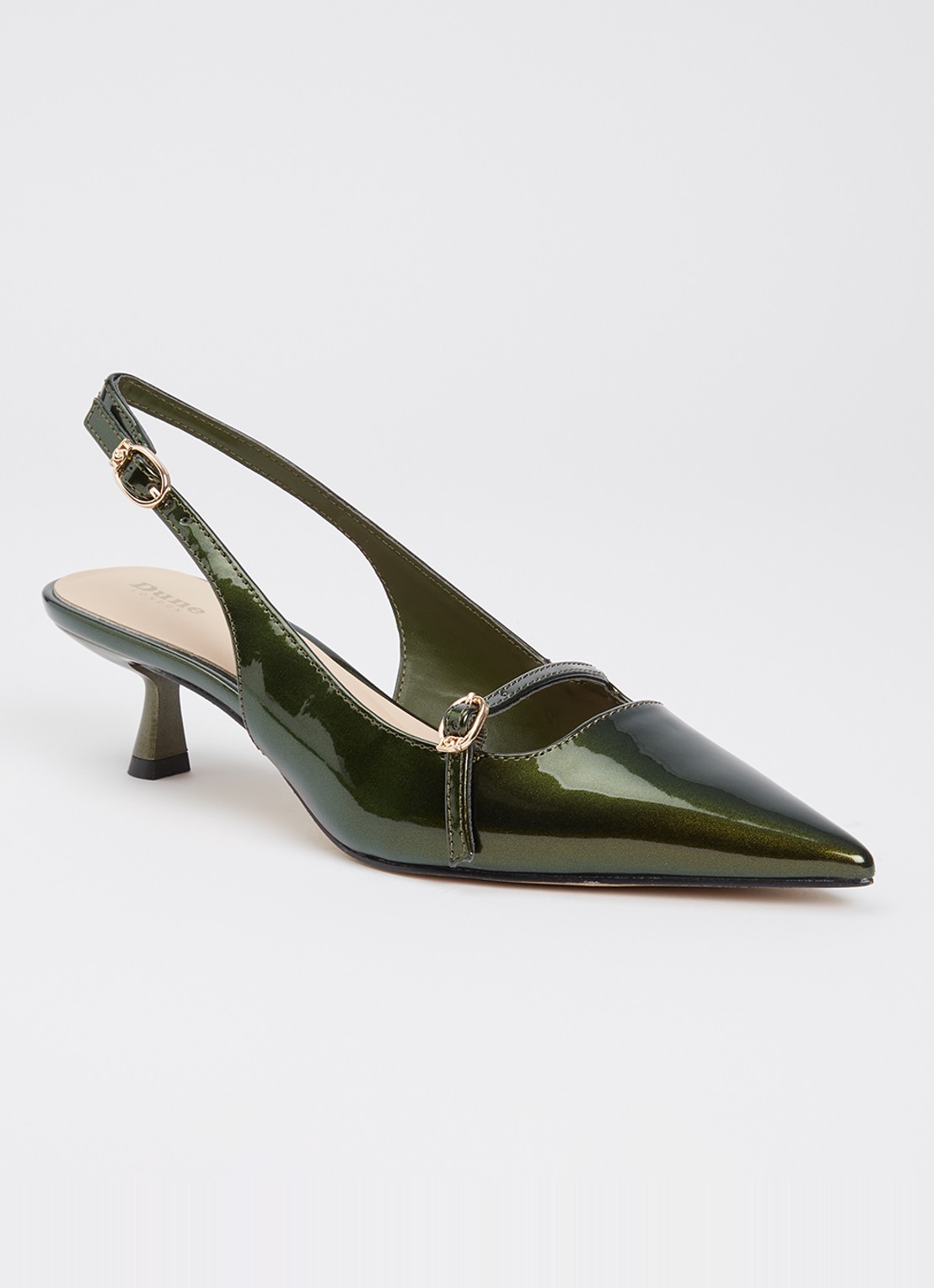 Dune London Deserved slingback met metallic finish  - voorkant 2 bronsgroen