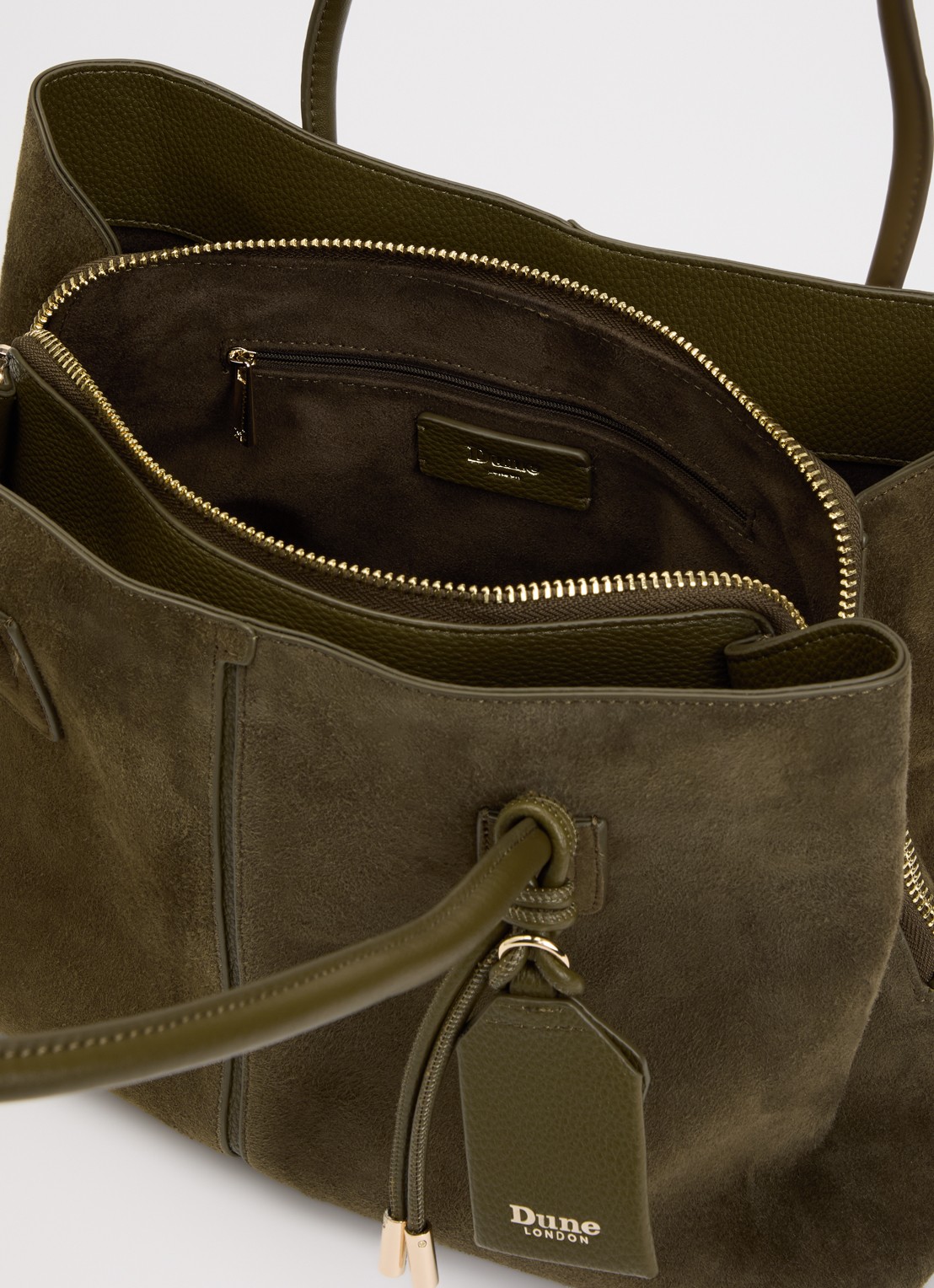 Dune London Deserving Large shopper met tasbedel - detail bronsgroen