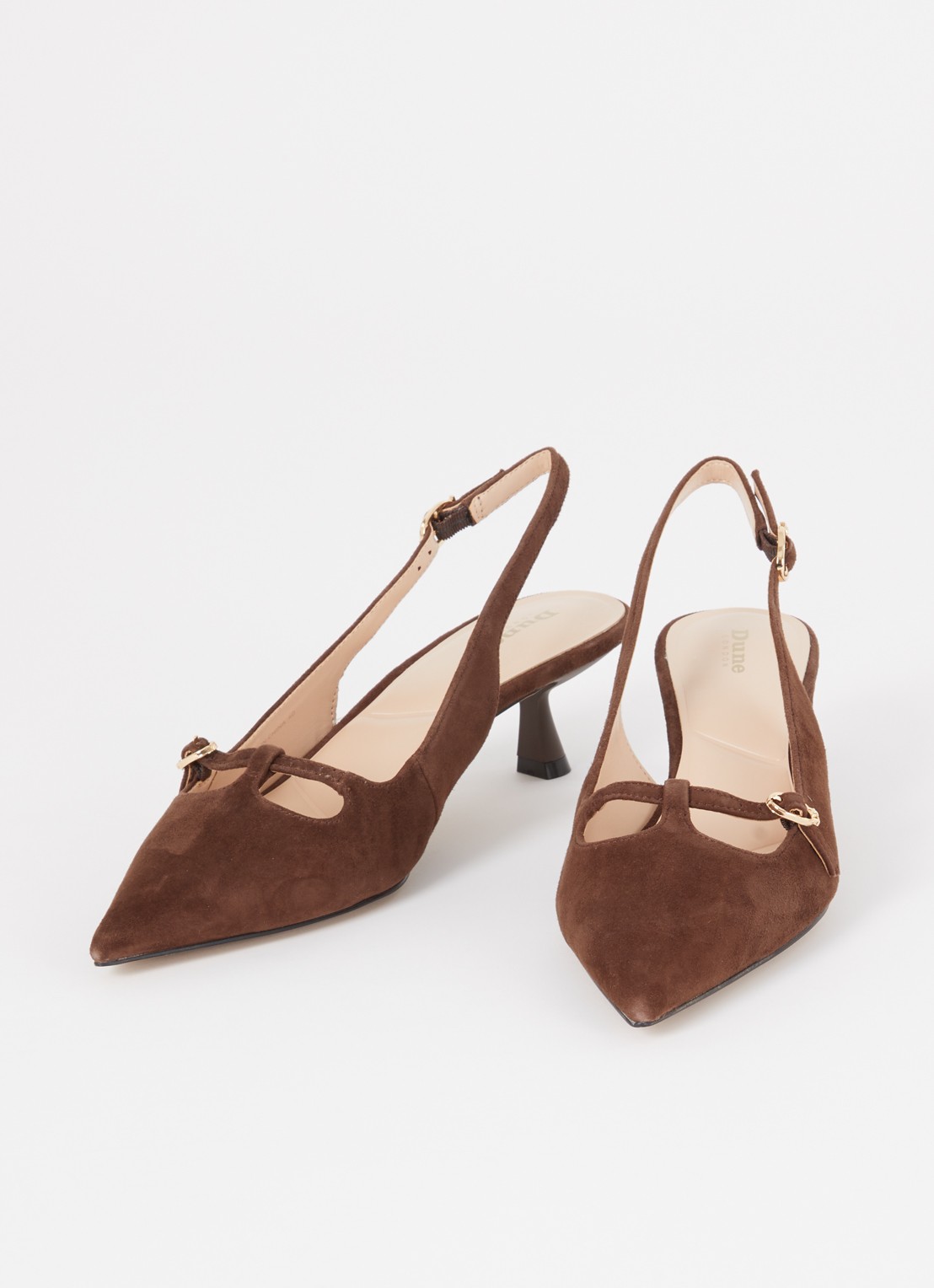 Dune London Deserving slingback met gespdetail - detail donkerbruin