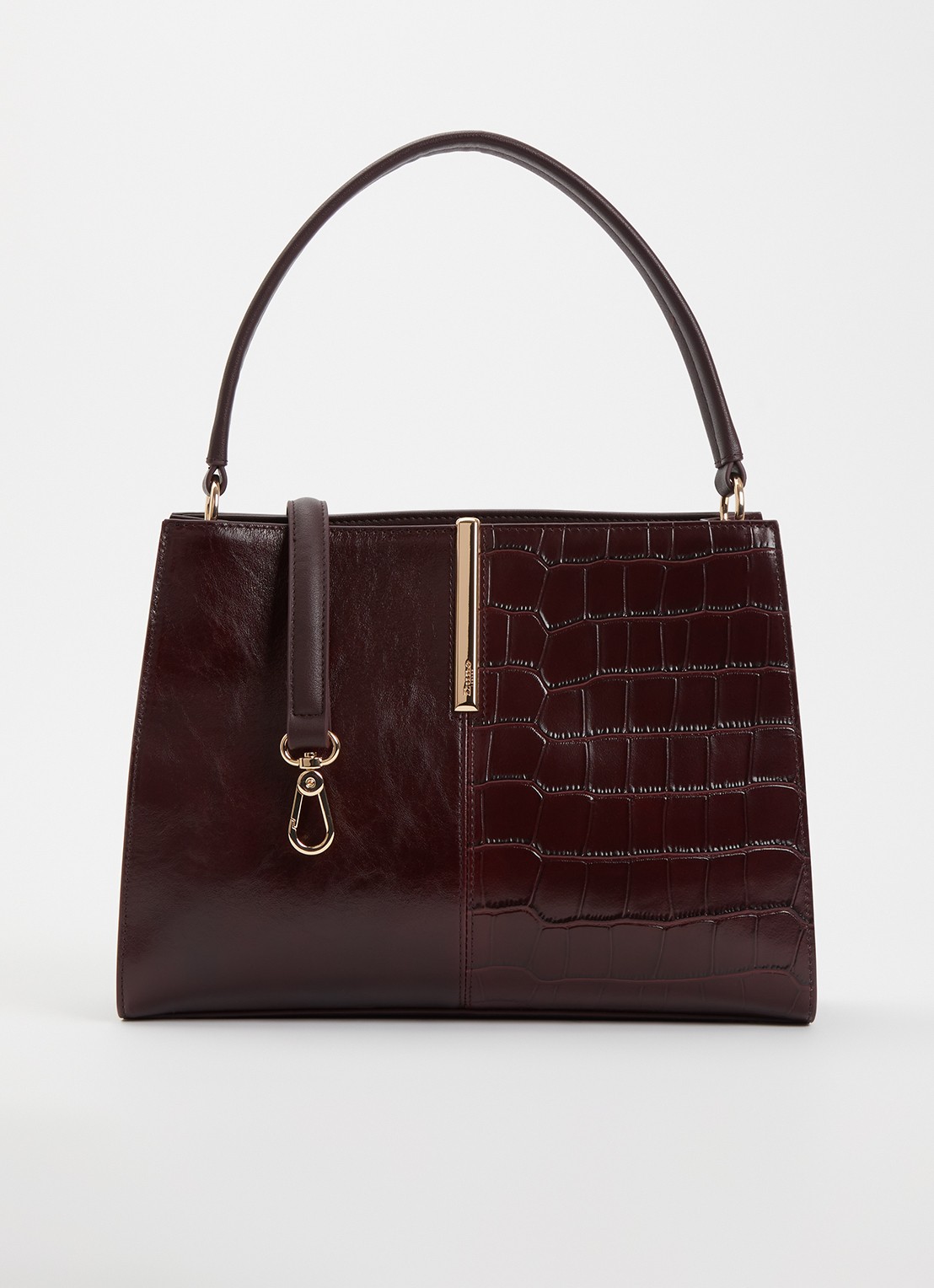 Dune London Destined Medium handtas van leer met crocostructuur en details van suède - voorkant 4 aubergine