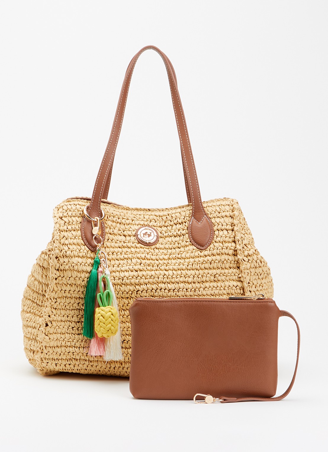 Dune London Devotedly shopper met uitneembaar etui - voorkant beige