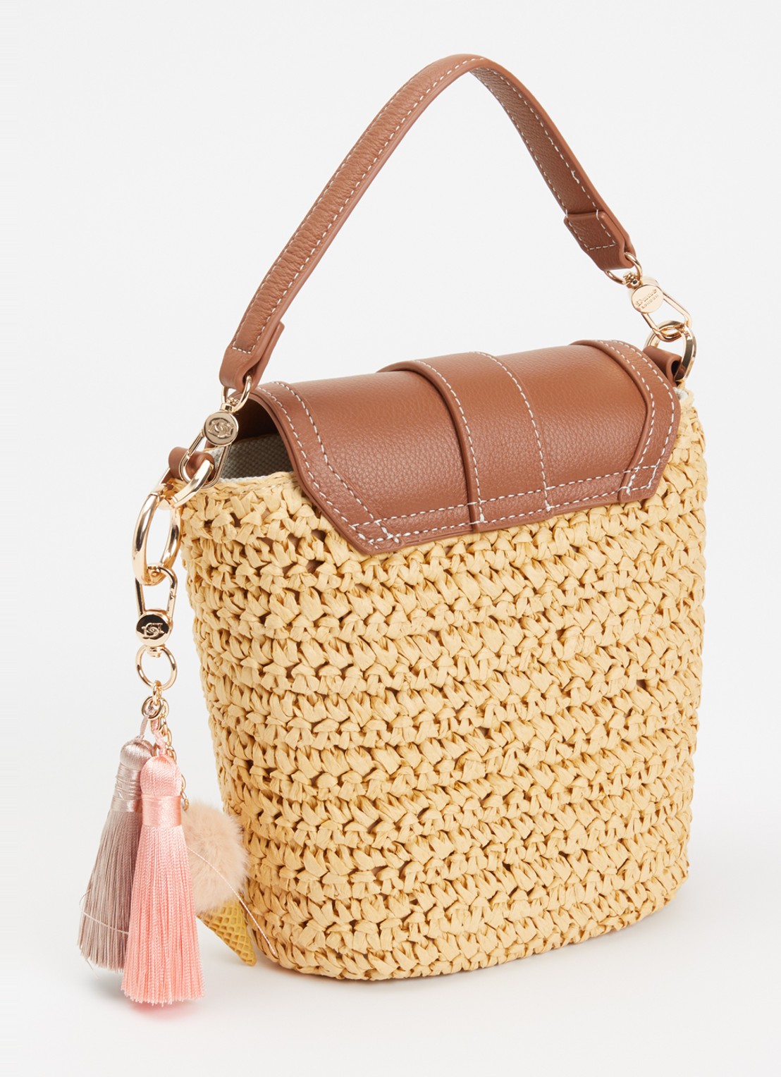 Dune London Dimple handtas met leren details en afneembare schouderriem - achterkant cognac