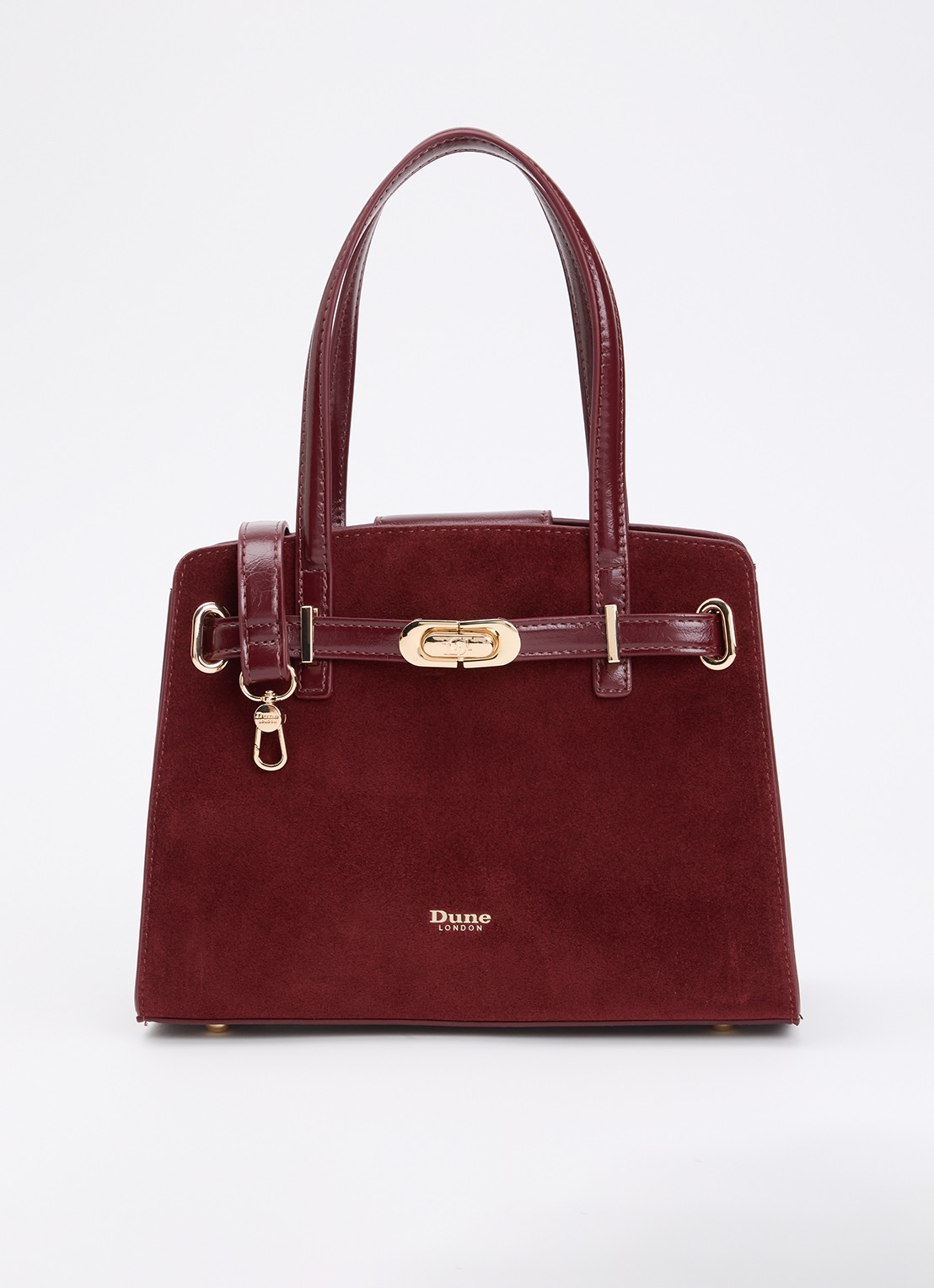 Dune London Dinidefine handtas van suède met afneembare schouderriem - voorkant 5 bordeauxrood