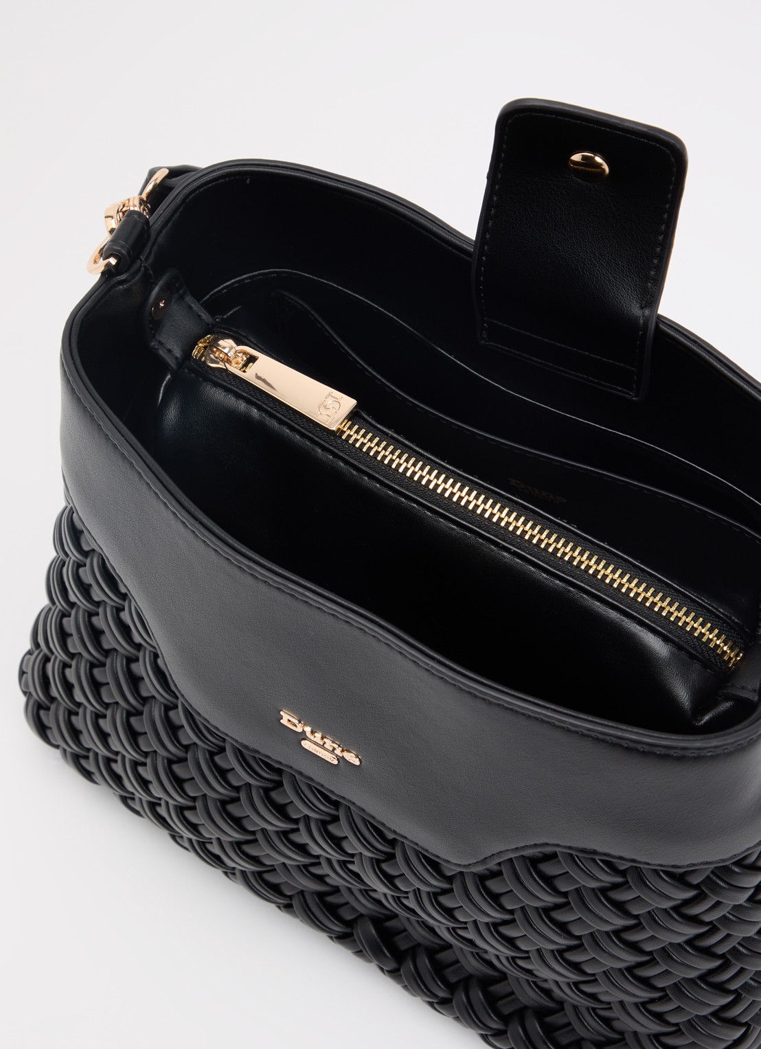 Dune London Dinidelphine handtas met structuur en afneembare schouderriem - detail zwart