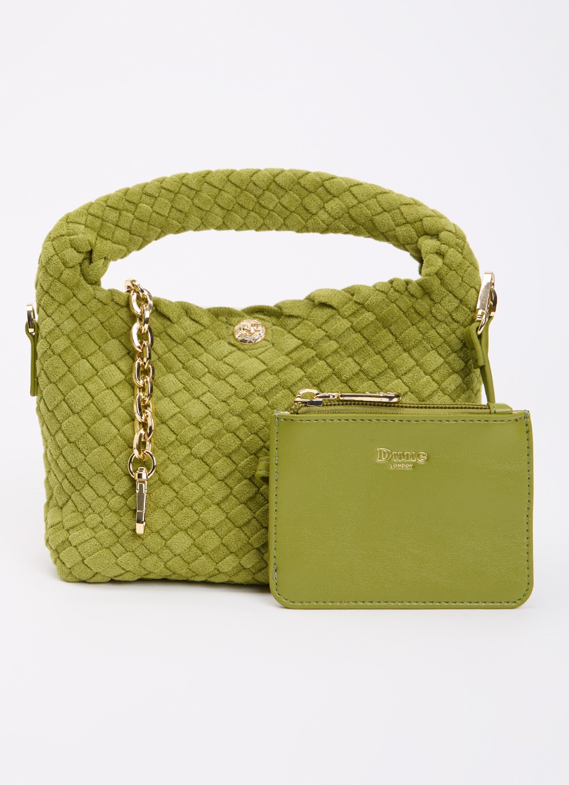 Dune London Dinkydeliberate handtas met gevlochten detail en uitneembaar etui - voorkant 5 lime