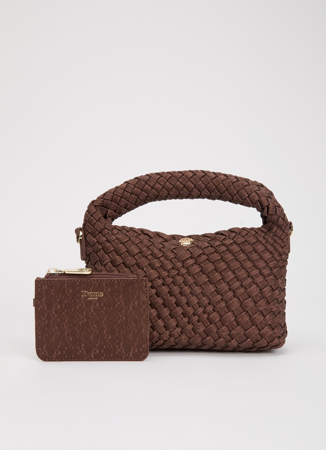 Dune London Dinkydeliberate handtas met gevlochten detail en uitneembaar etui - voorkant brons