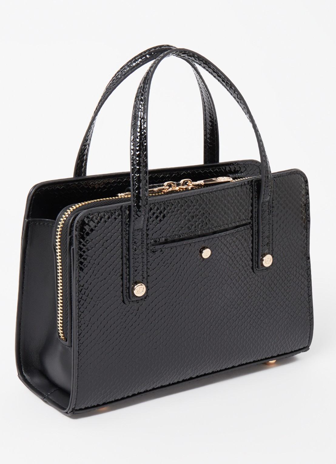 Dune London Dinkydenbeigh handtas met afneembare schouderriem  - achterkant 2 zwart croco structuur