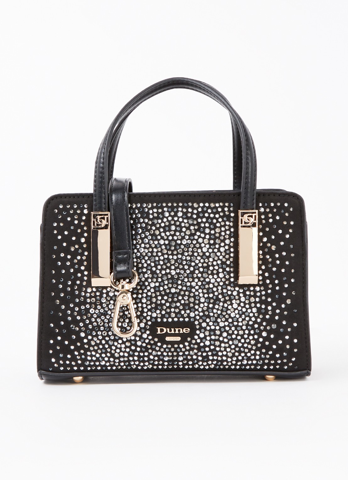 Dune London Dinkydenbeigh handtas met afneembare schouderriem  - voorkant 3 zwart studs