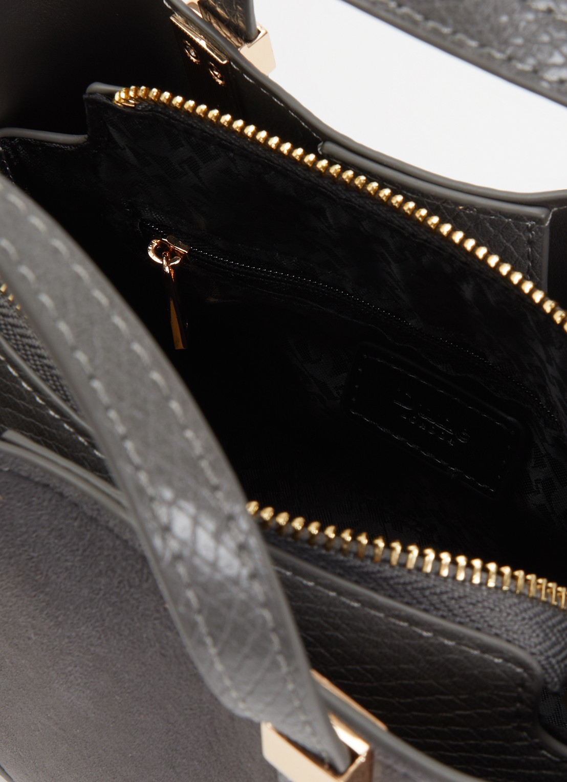 Dune London Dinkydorry handtas met afneembare schouderriem - detail donkergrijs
