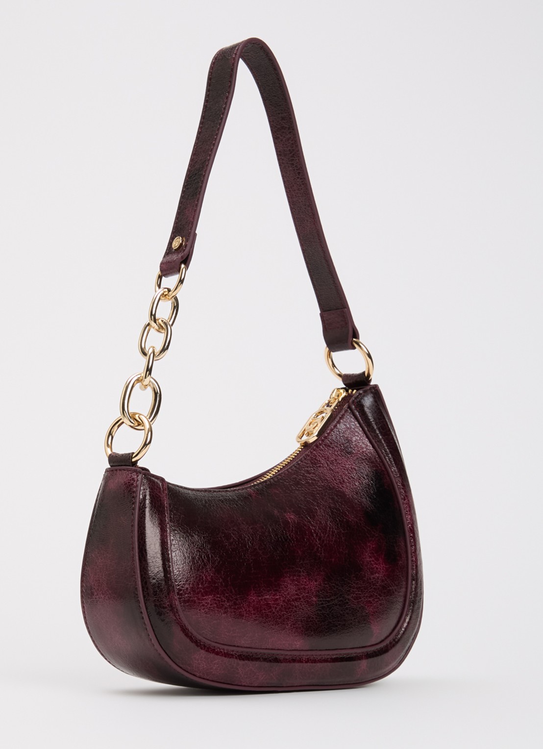Dune London Direction schoudertas met kettingdetail - achterkant 2 aubergine