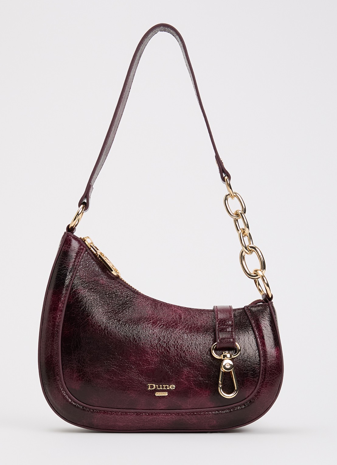 Dune London Direction schoudertas met kettingdetail - voorkant aubergine