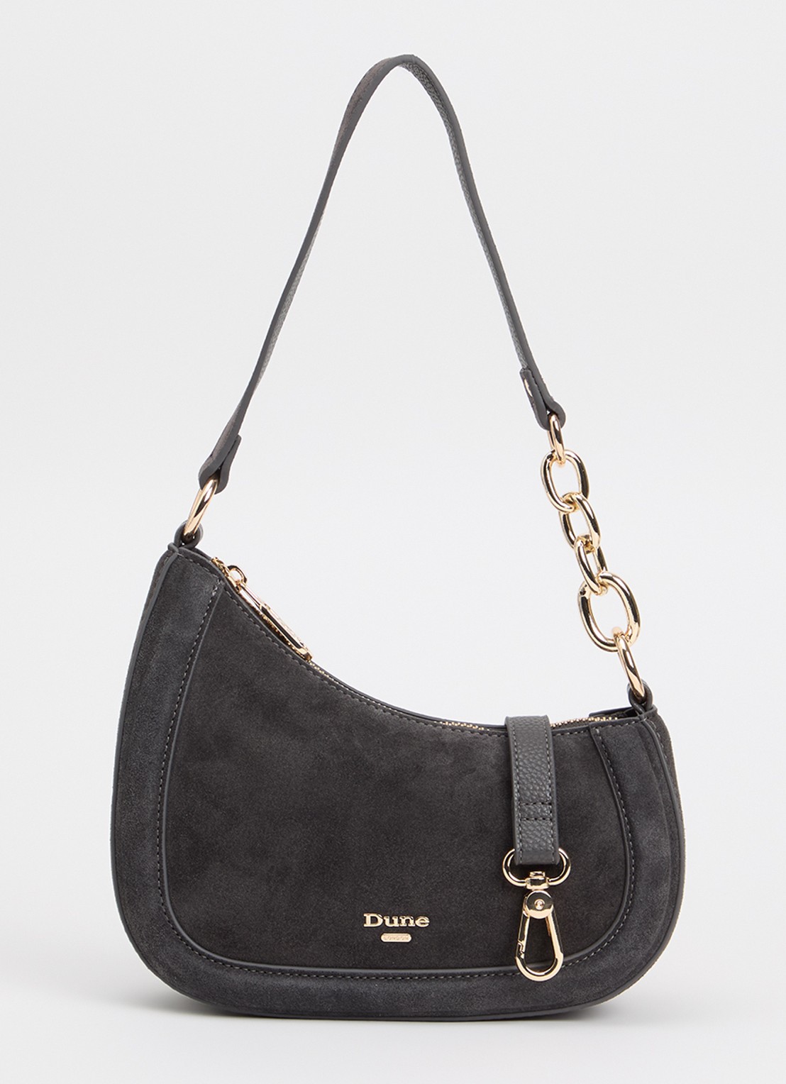 Dune London Direction schoudertas met kettingdetail - voorkant 295dark grey-suede