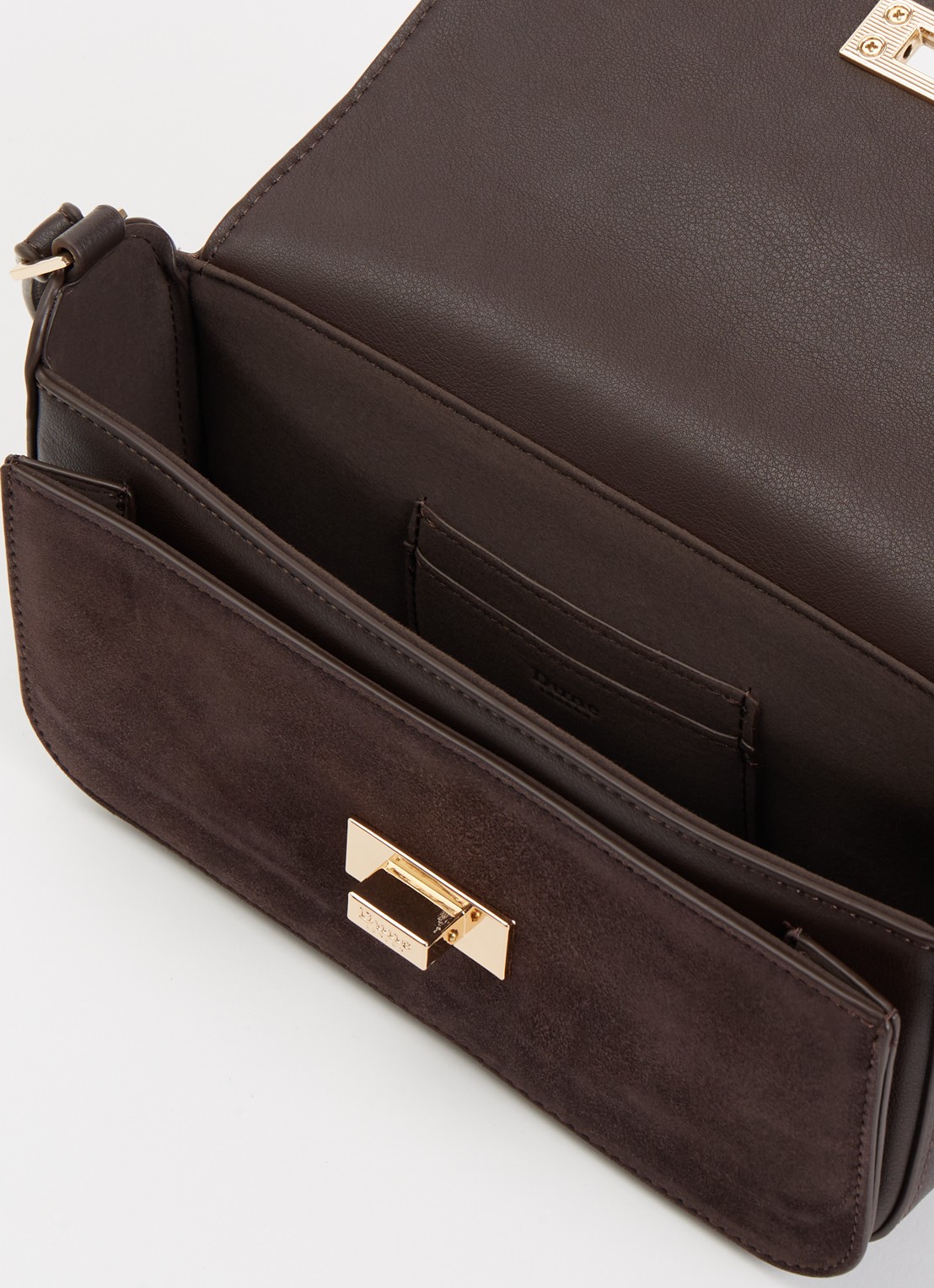 Dune London Discreet crossbodytas van leer - detail 3 donkerbruin