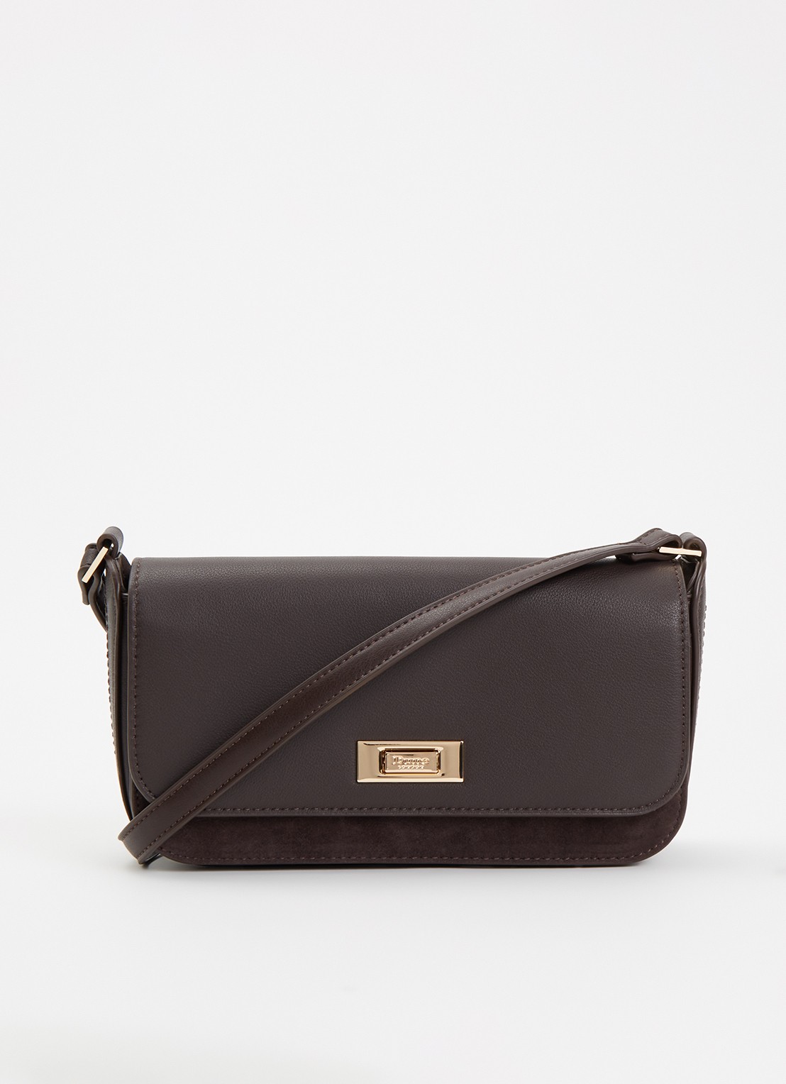 Dune London Discreet crossbodytas van leer - voorkant donkerbruin