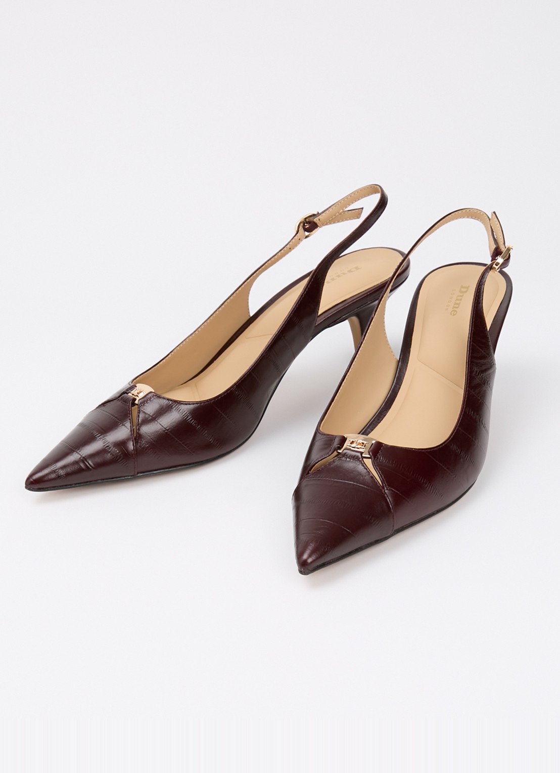 Dune London Distinctive slingback van leer - detail bordeauxrood
