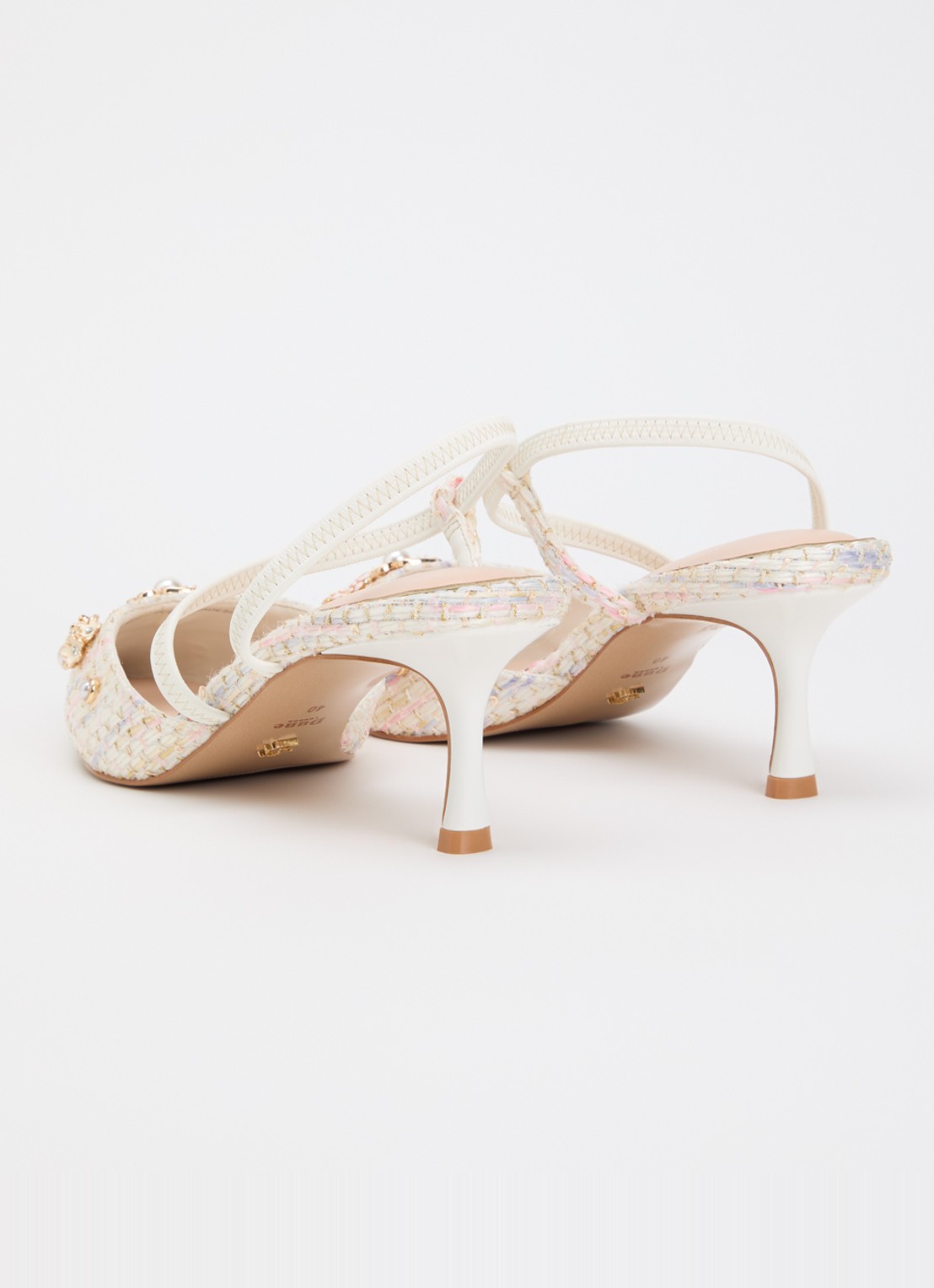 Dune London Dyana slingback met imitatieparels en strass - achterkant 2 gebroken wit