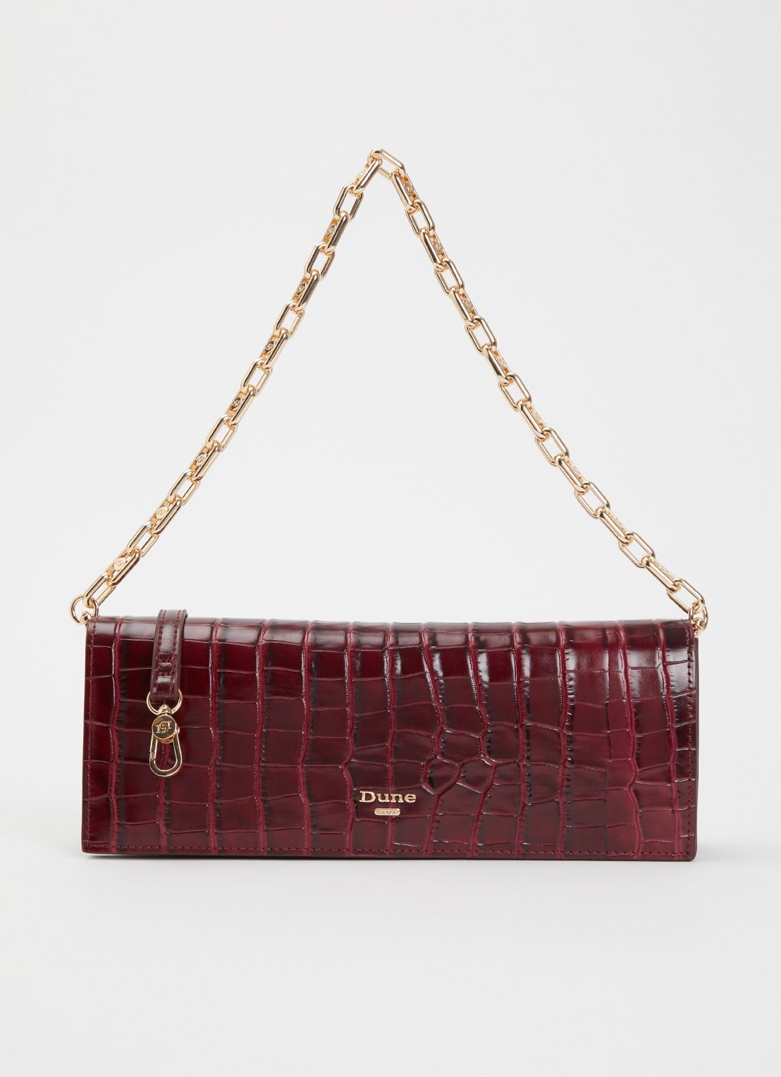 Dune London East To West Long clutch met crocostructuur - voorkant bordeauxrood