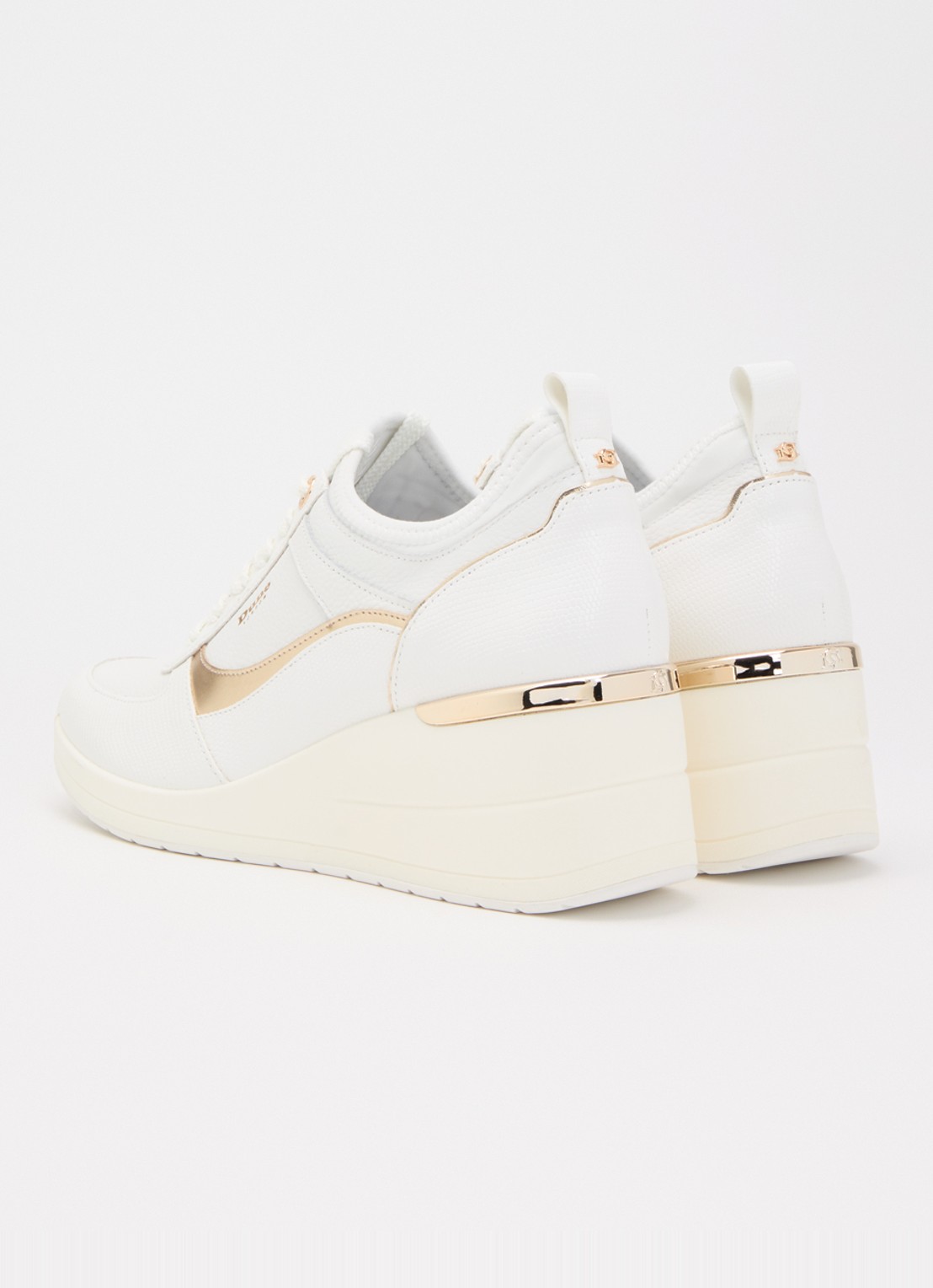 Dune London Elarah sneakerwedge van leer - achterkant gebroken wit