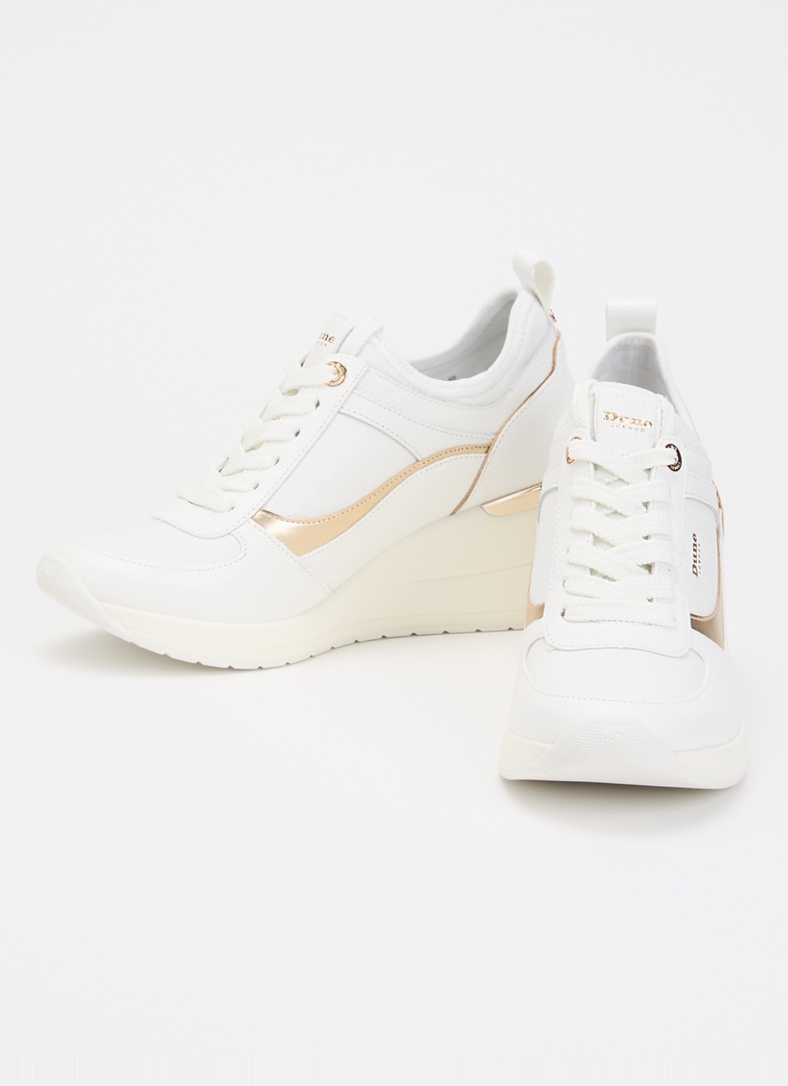 Dune London Elarah sneakerwedge van leer - detail 3 gebroken wit