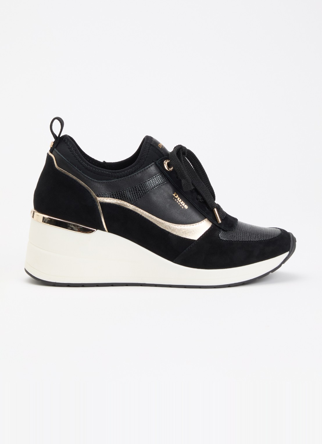 Dune London Elarah sneakerwedge van leer - voorkant zwart