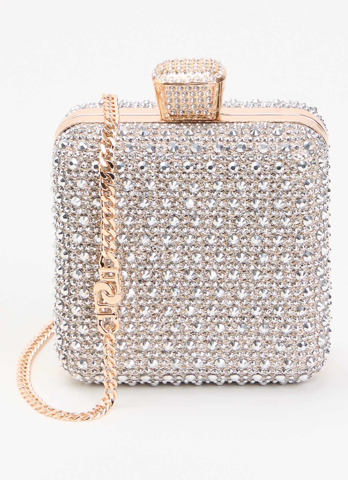Dune London Elida clutch met strass en afneembare schouderriem - voorkant 5 zilver