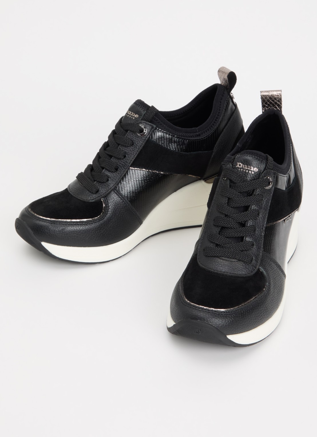 Dune London Eloisa sneakerwedge met details van suède - detail 3 zwart