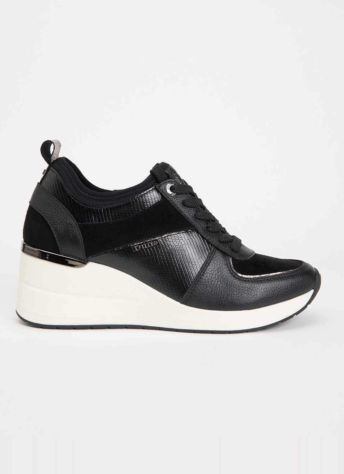 Dune London Eloisa sneakerwedge met details van suède - voorkant 2 zwart
