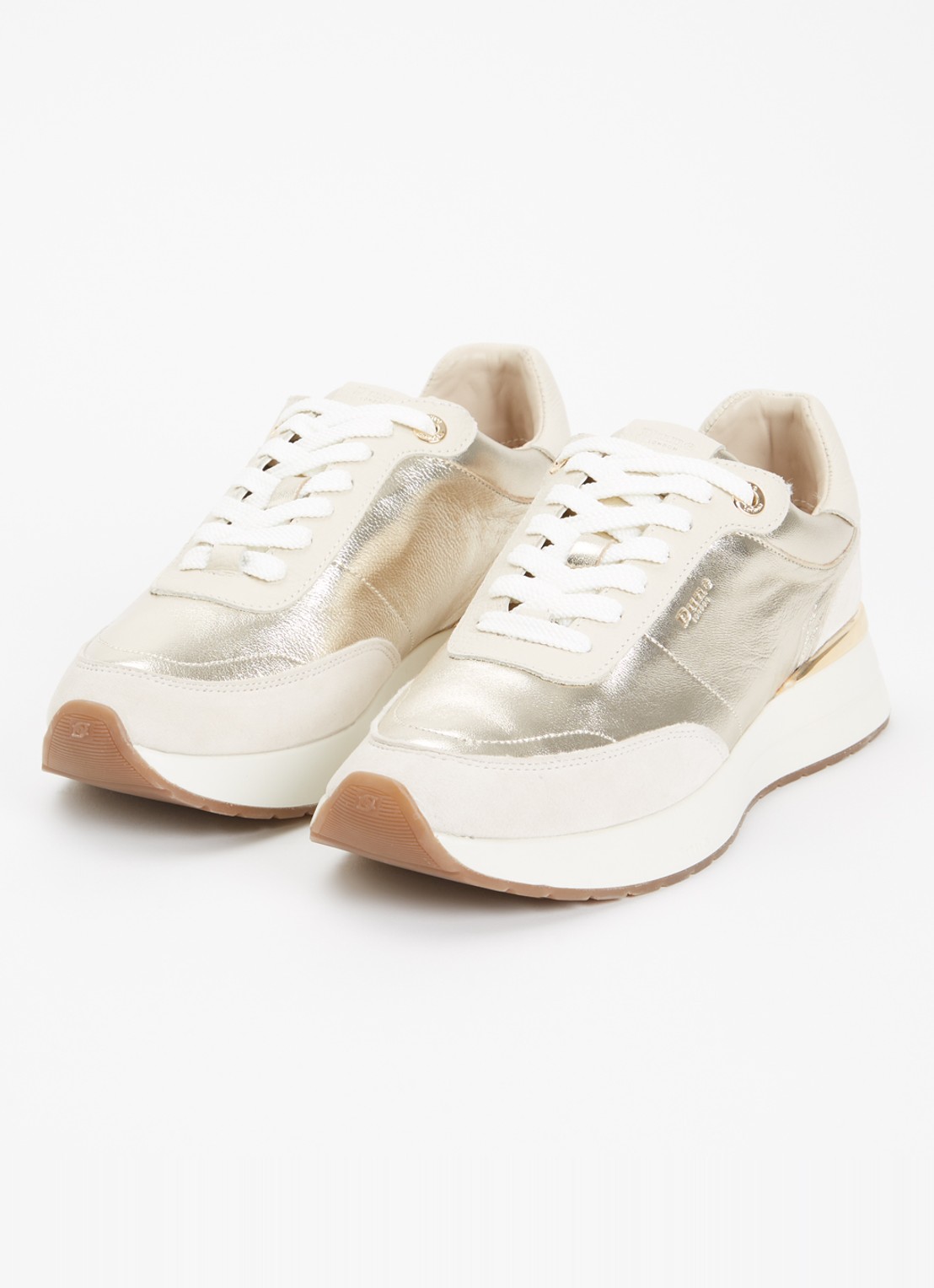 Dune London Emotion sneaker met suède details - detail goud