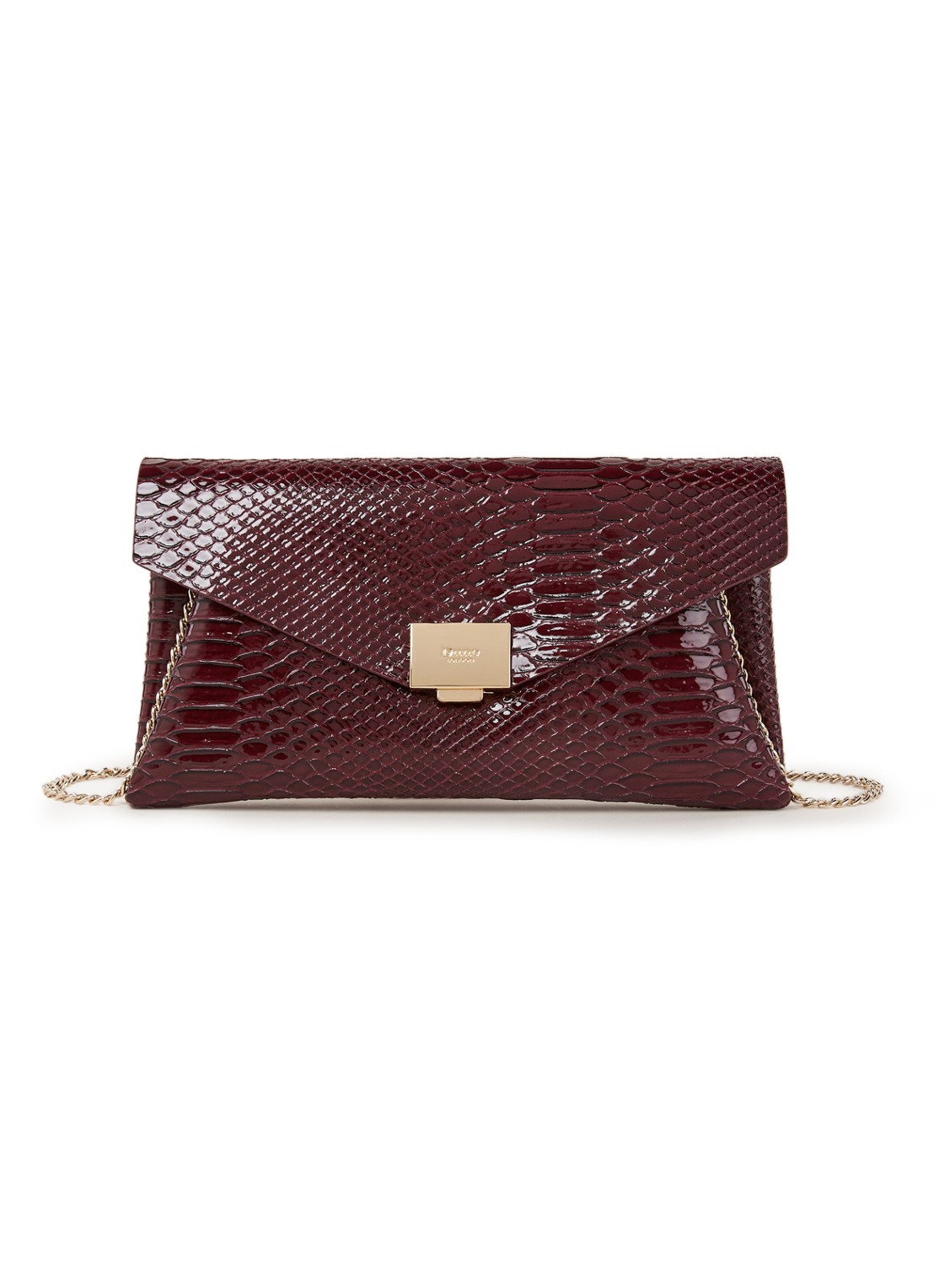 Dune London Envela clutch met crocostructuur - voorkant 3 aubergine
